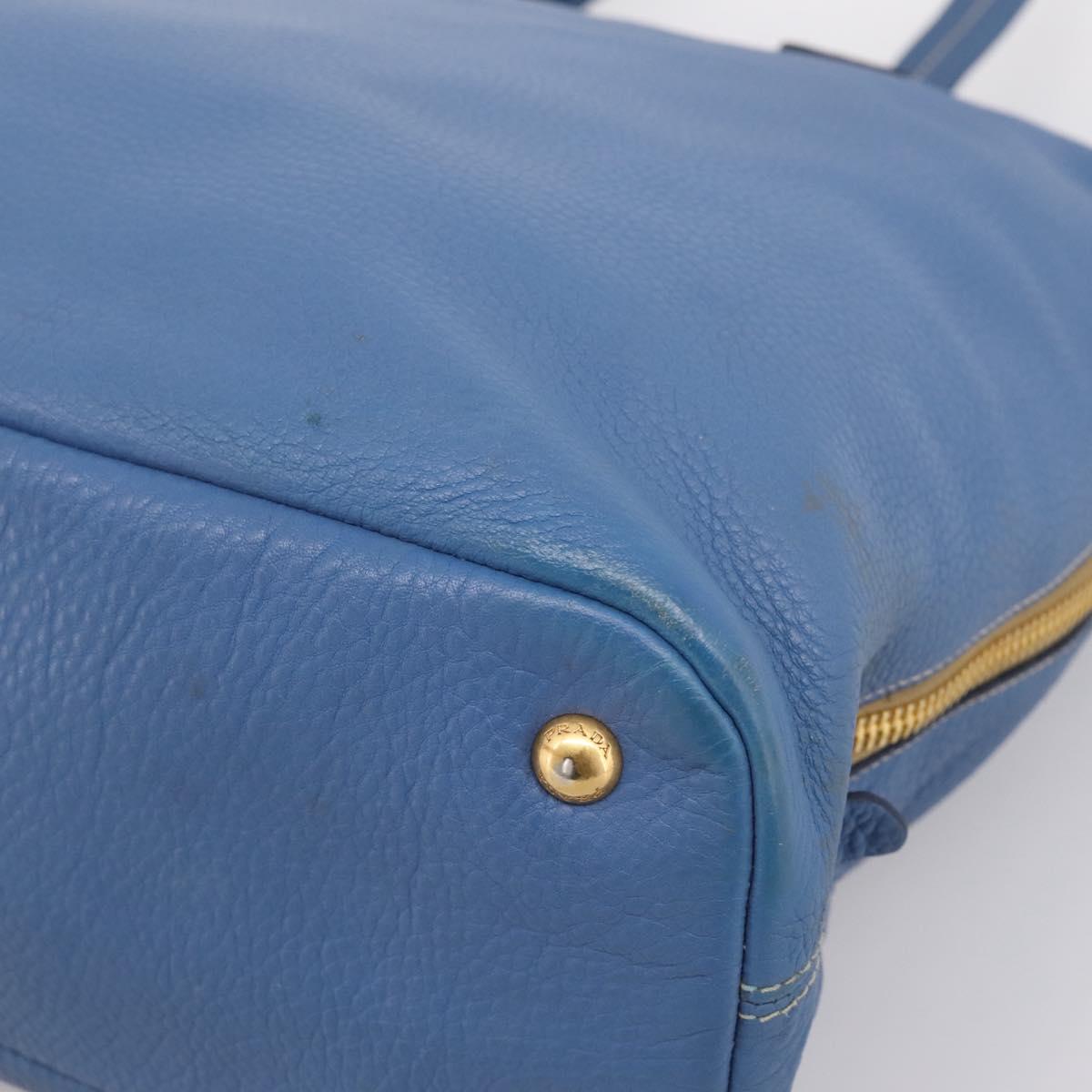 PRADA Tote Bag Vittero Dino Leather Blue Gold Auth 200767V