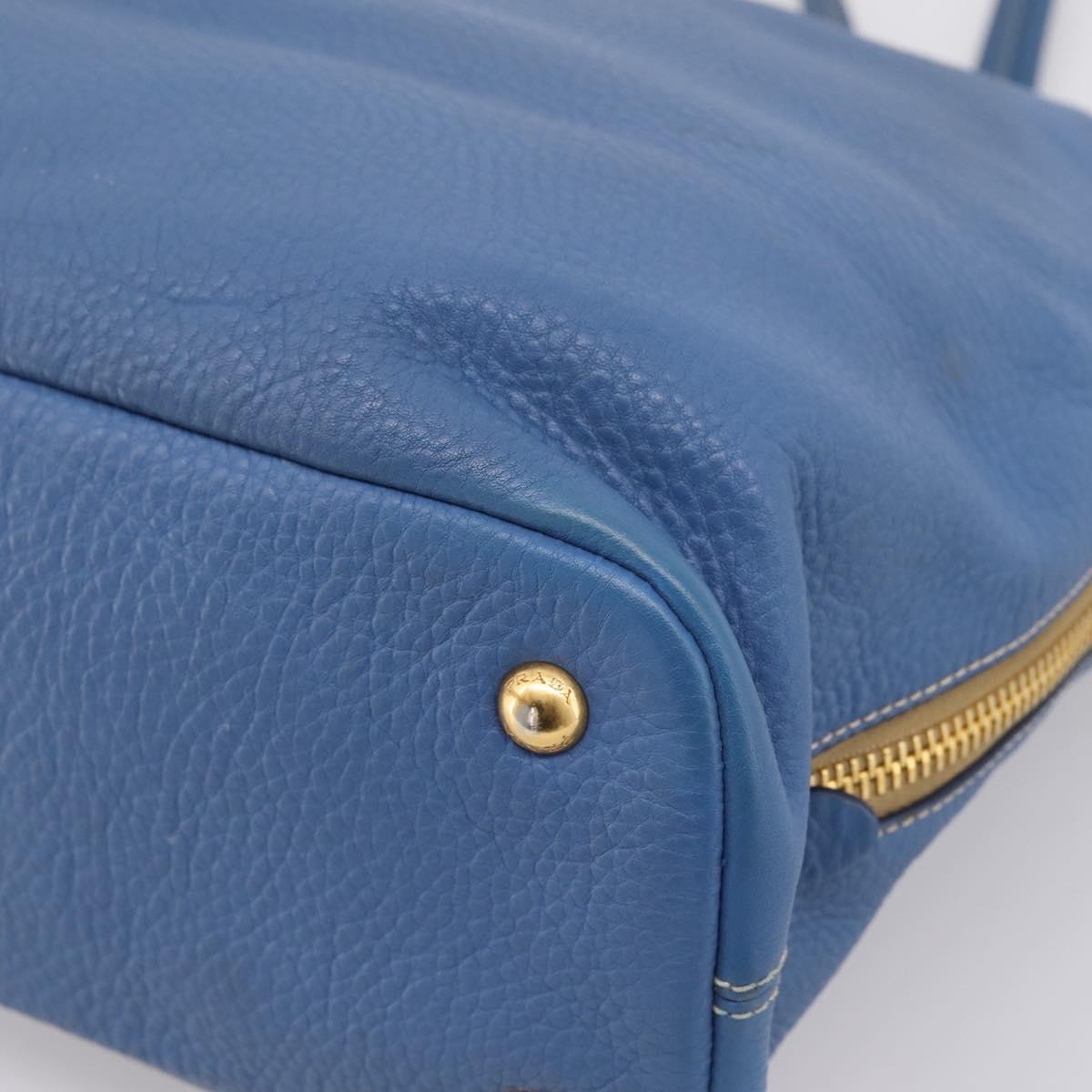 PRADA Tote Bag Vittero Dino Leather Blue Gold Auth 200767V
