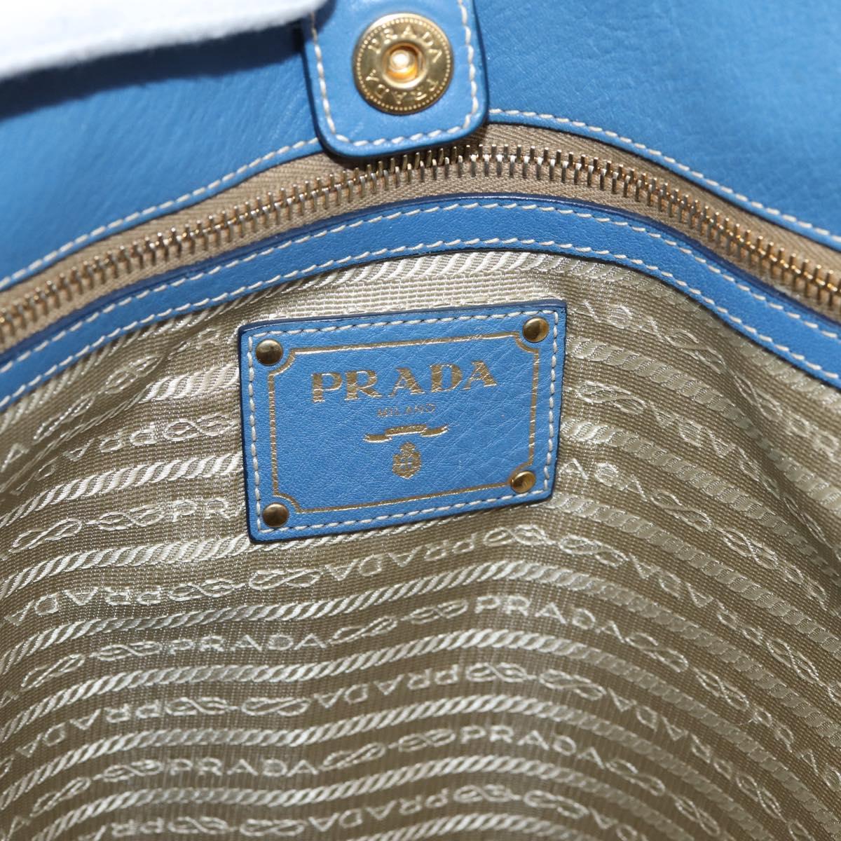 PRADA Tote Bag Vittero Dino Leather Blue Gold Auth 200767V