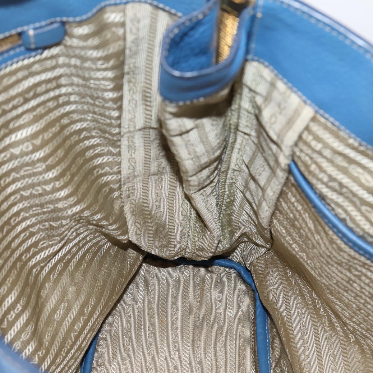 PRADA Tote Bag Vittero Dino Leather Blue Gold Auth 200767V
