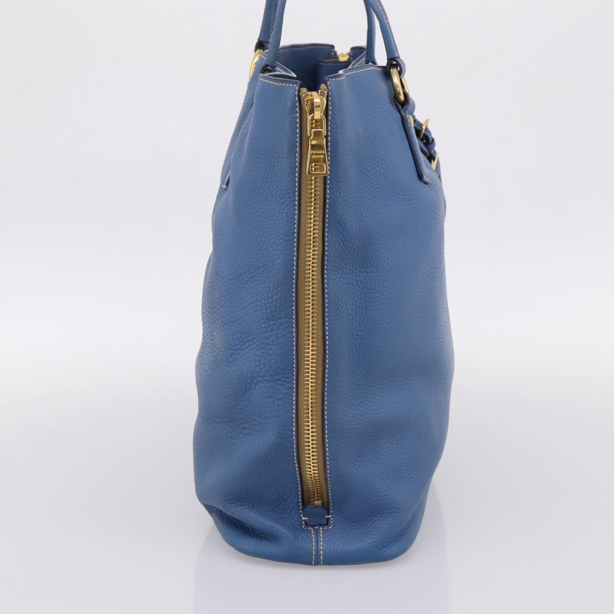 PRADA Tote Bag Vittero Dino Leather Blue Gold Auth 200767V