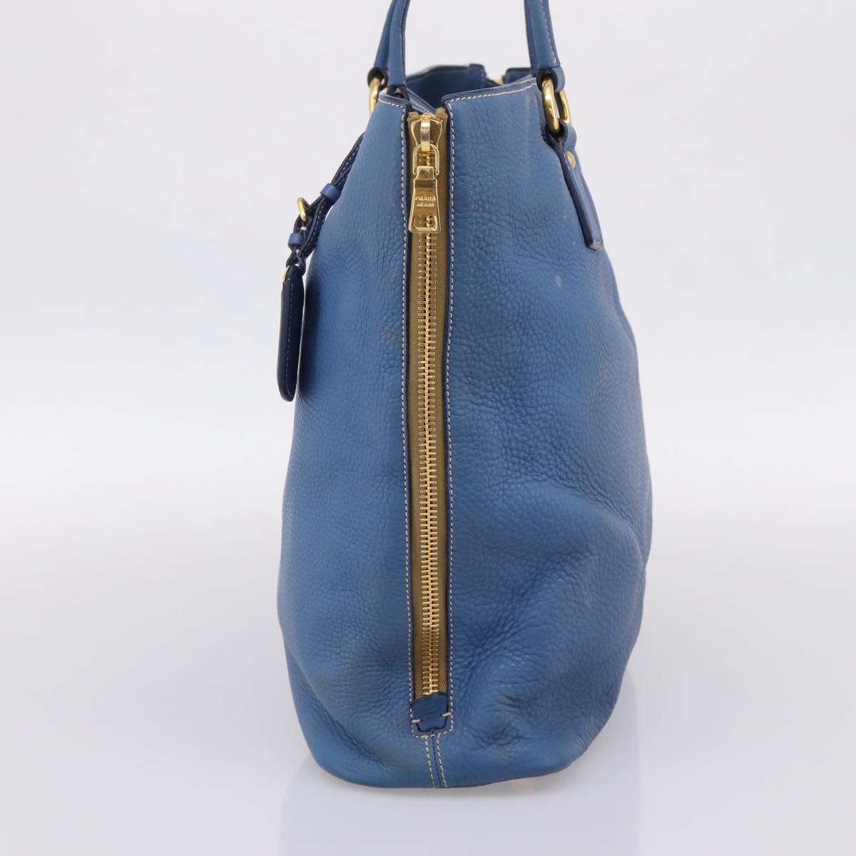 PRADA Tote Bag Vittero Dino Leather Blue Gold Auth 200767V