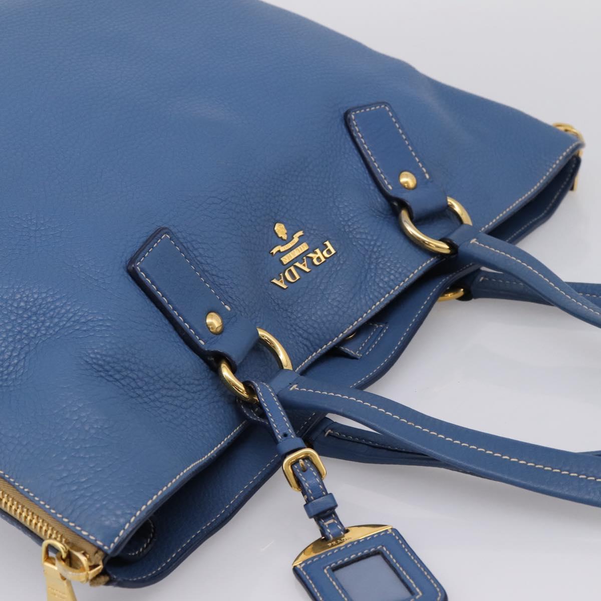 PRADA Tote Bag Vittero Dino Leather Blue Gold Auth 200767V