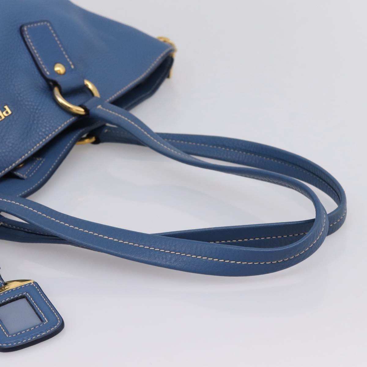 PRADA Tote Bag Vittero Dino Leather Blue Gold Auth 200767V