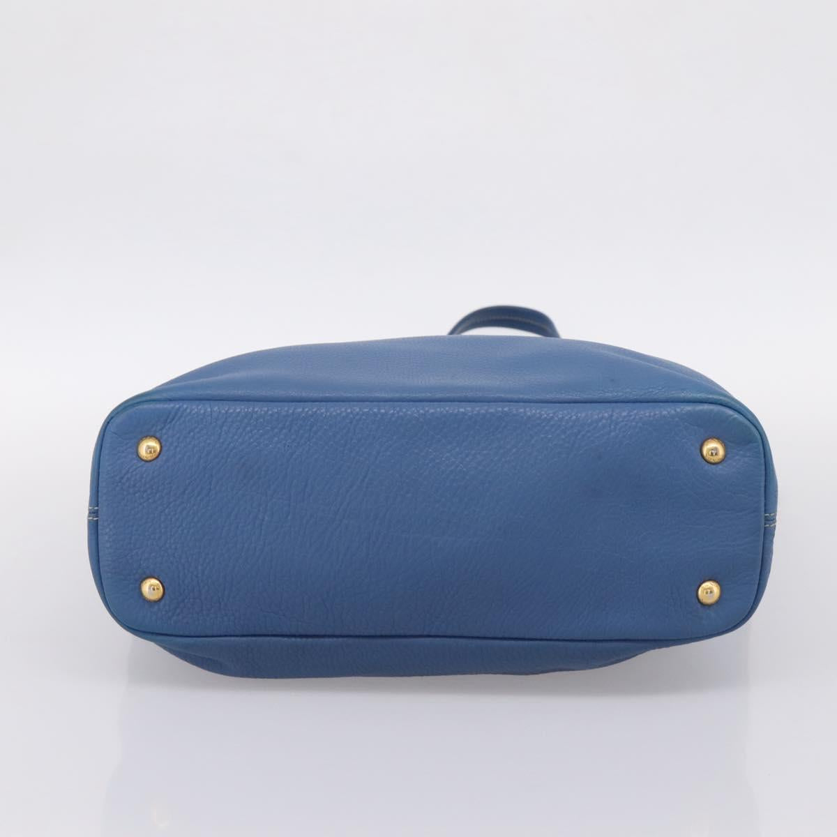 PRADA Tote Bag Vittero Dino Leather Blue Gold Auth 200767V