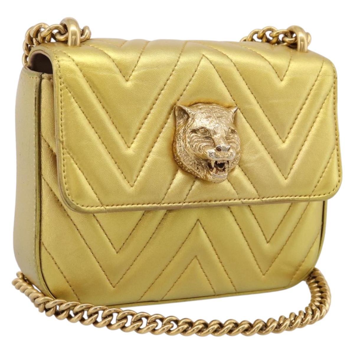 GUCCI Chain Shoulder Bag Leather Gold 432581 Auth 200769V