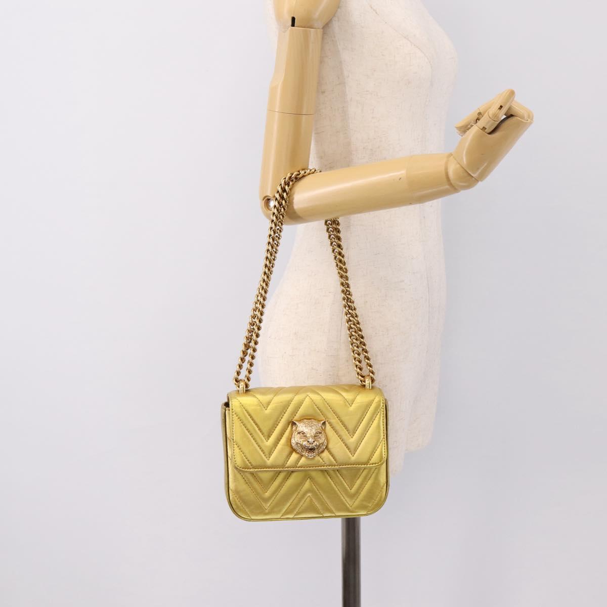 GUCCI Chain Shoulder Bag Leather Gold 432581 Auth 200769V