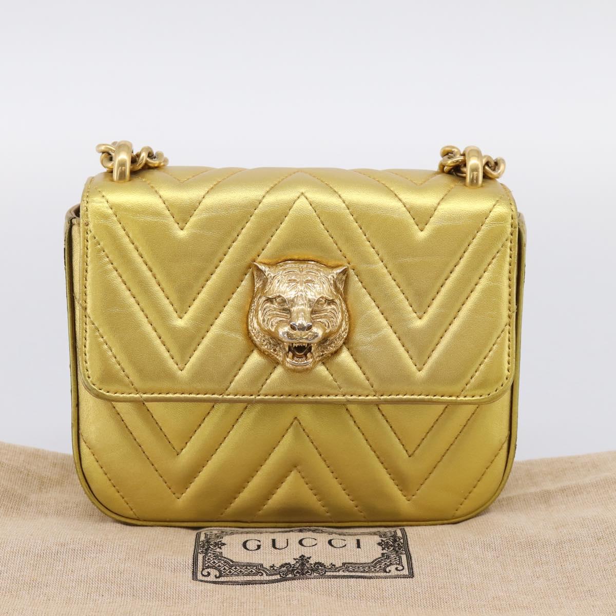 GUCCI Chain Shoulder Bag Leather Gold 432581 Auth 200769V