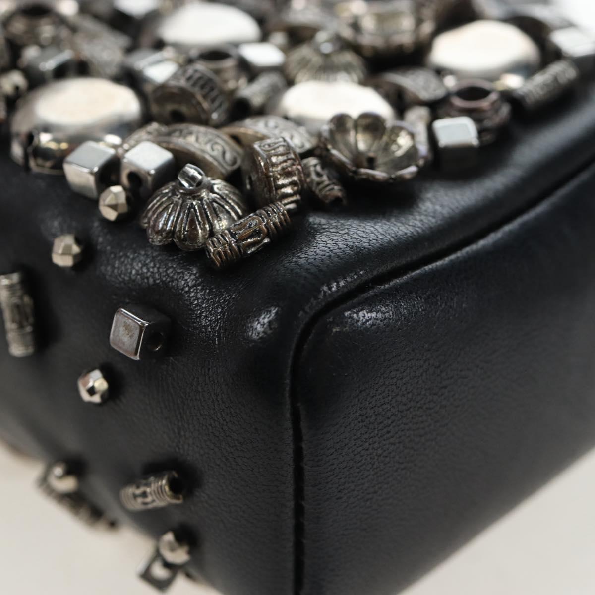 CHANEL Chain Shoulder Pouch Lamb Skin Black Silver CC Auth 200770SAM