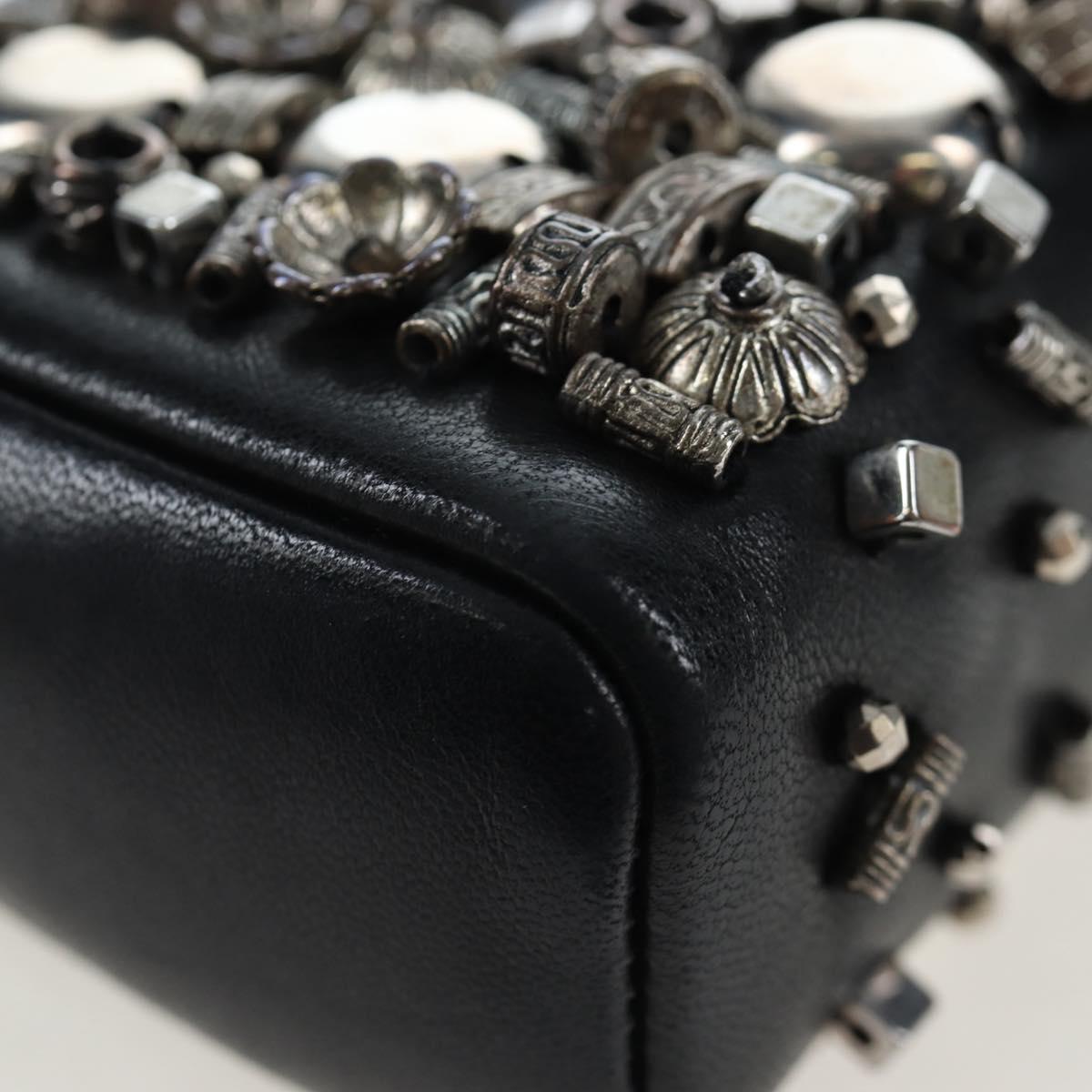 CHANEL Chain Shoulder Pouch Lamb Skin Black Silver CC Auth 200770SAM