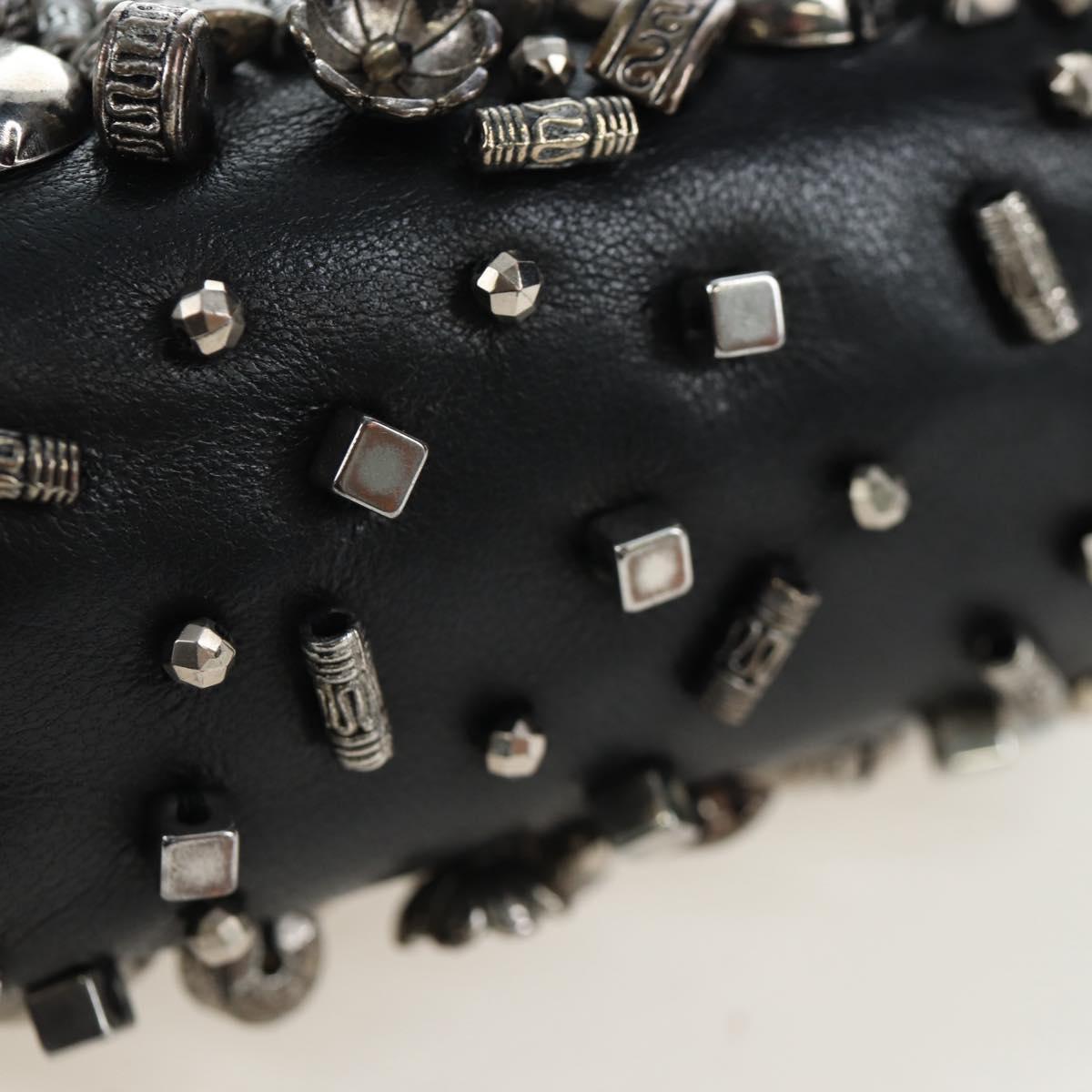 CHANEL Chain Shoulder Pouch Lamb Skin Black Silver CC Auth 200770SAM