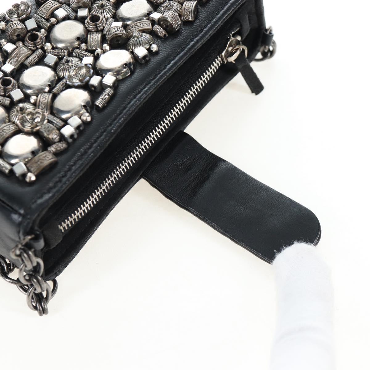 CHANEL Chain Shoulder Pouch Lamb Skin Black Silver CC Auth 200770SAM