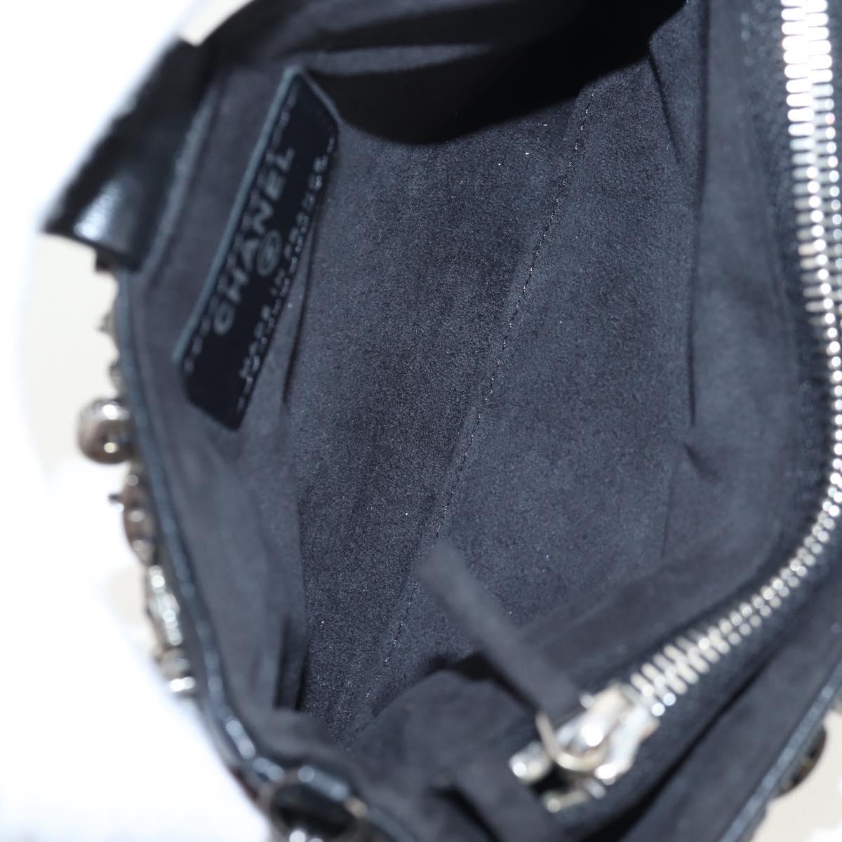 CHANEL Chain Shoulder Pouch Lamb Skin Black Silver CC Auth 200770SAM