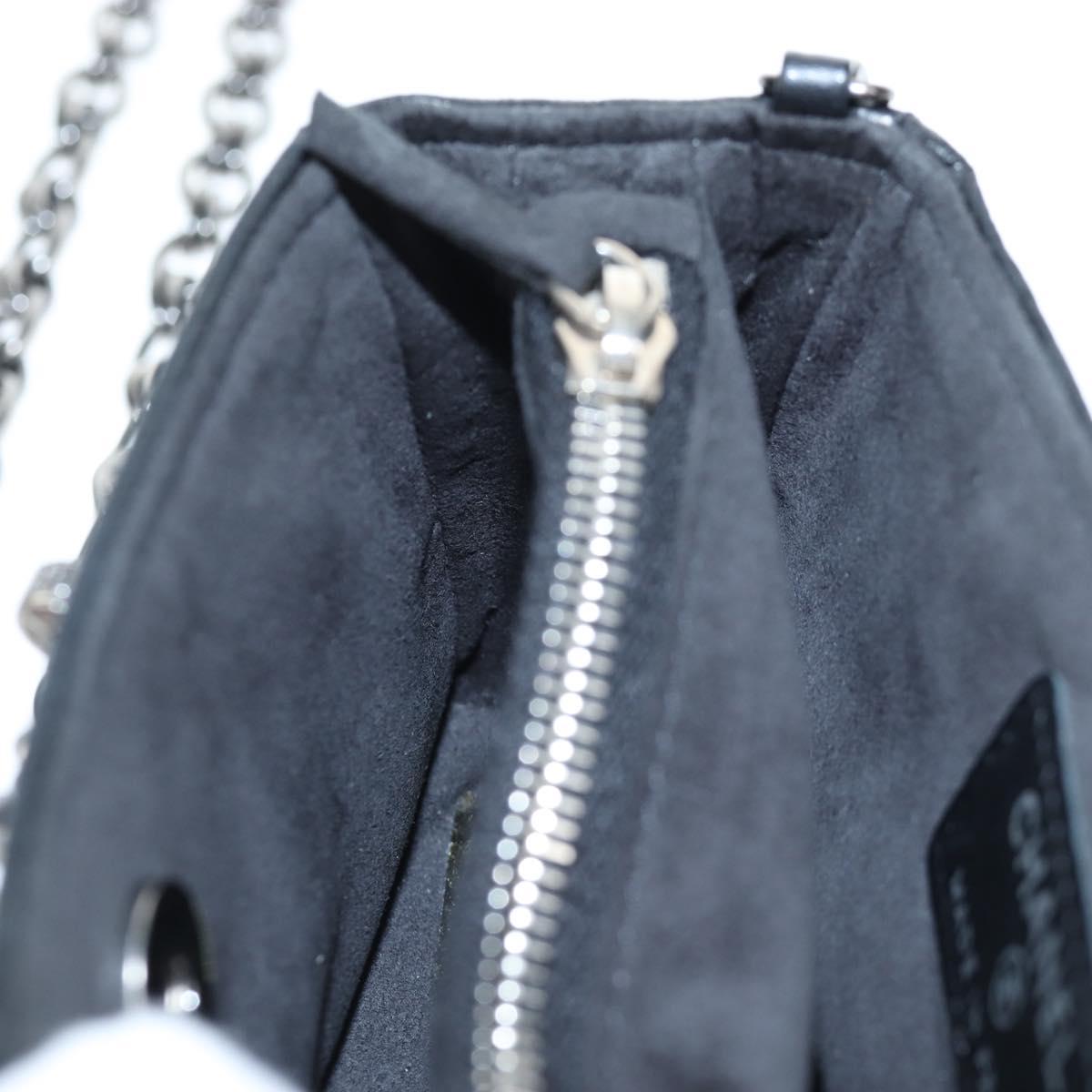 CHANEL Chain Shoulder Pouch Lamb Skin Black Silver CC Auth 200770SAM