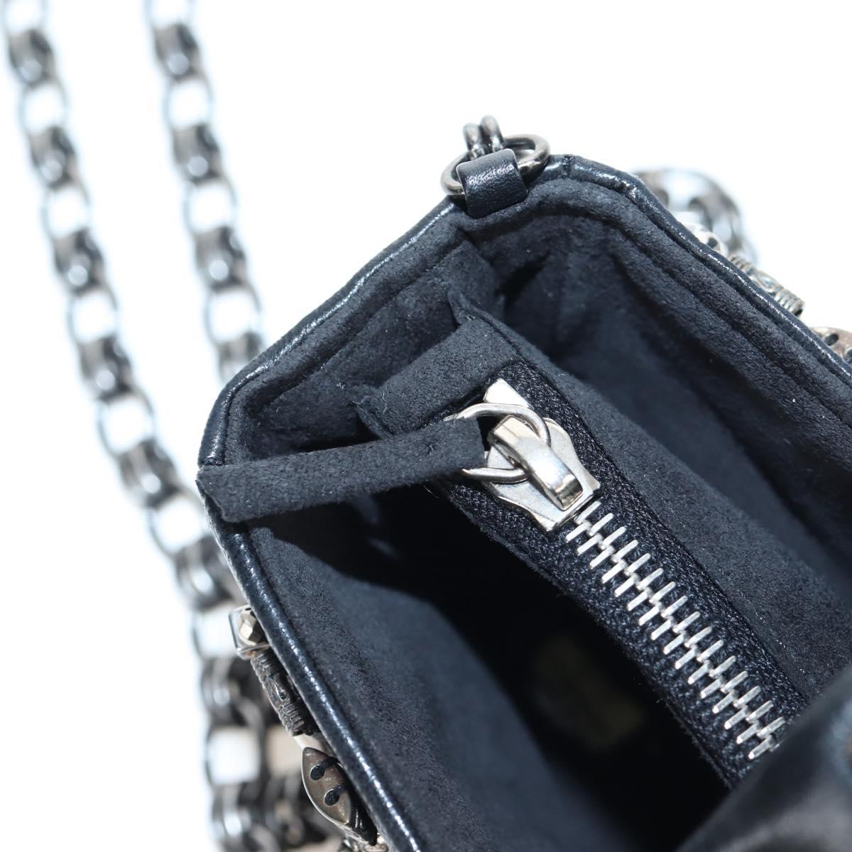 CHANEL Chain Shoulder Pouch Lamb Skin Black Silver CC Auth 200770SAM