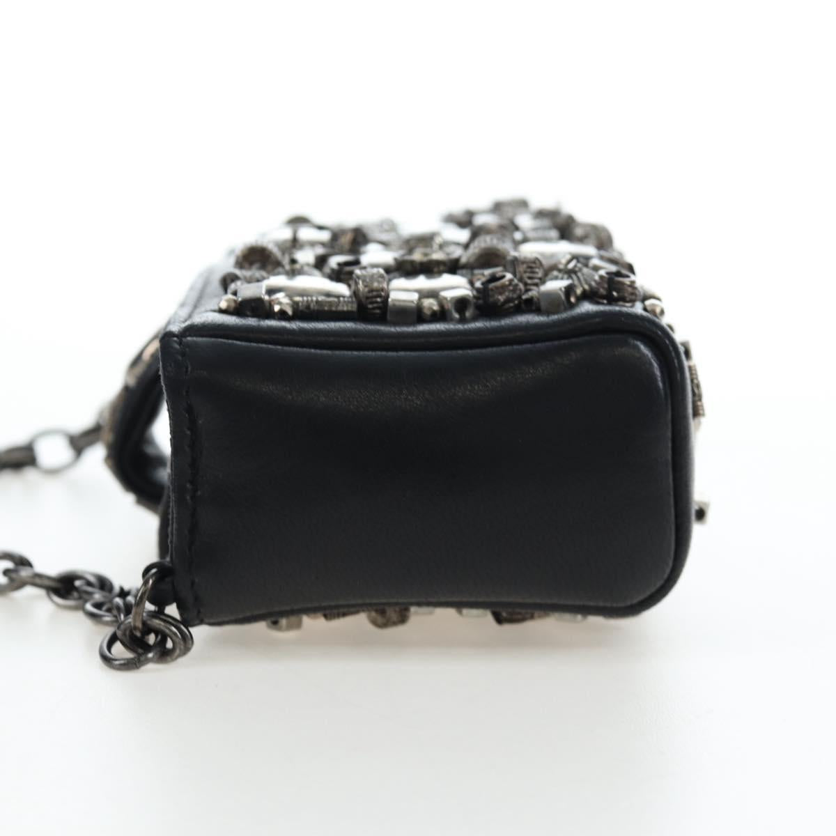 CHANEL Chain Shoulder Pouch Lamb Skin Black Silver CC Auth 200770SAM