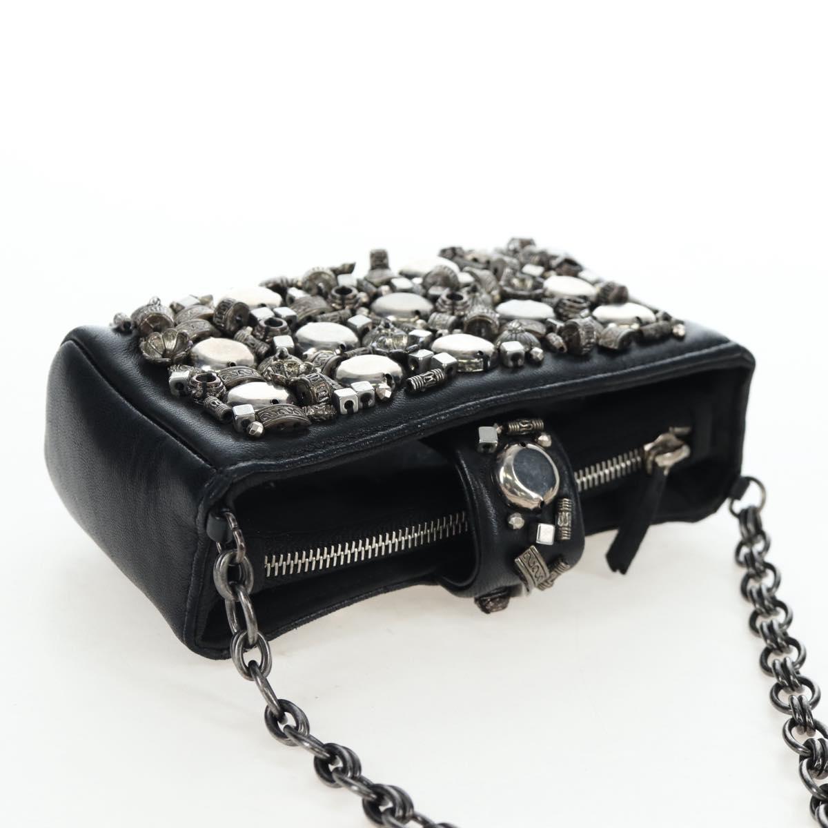 CHANEL Chain Shoulder Pouch Lamb Skin Black Silver CC Auth 200770SAM