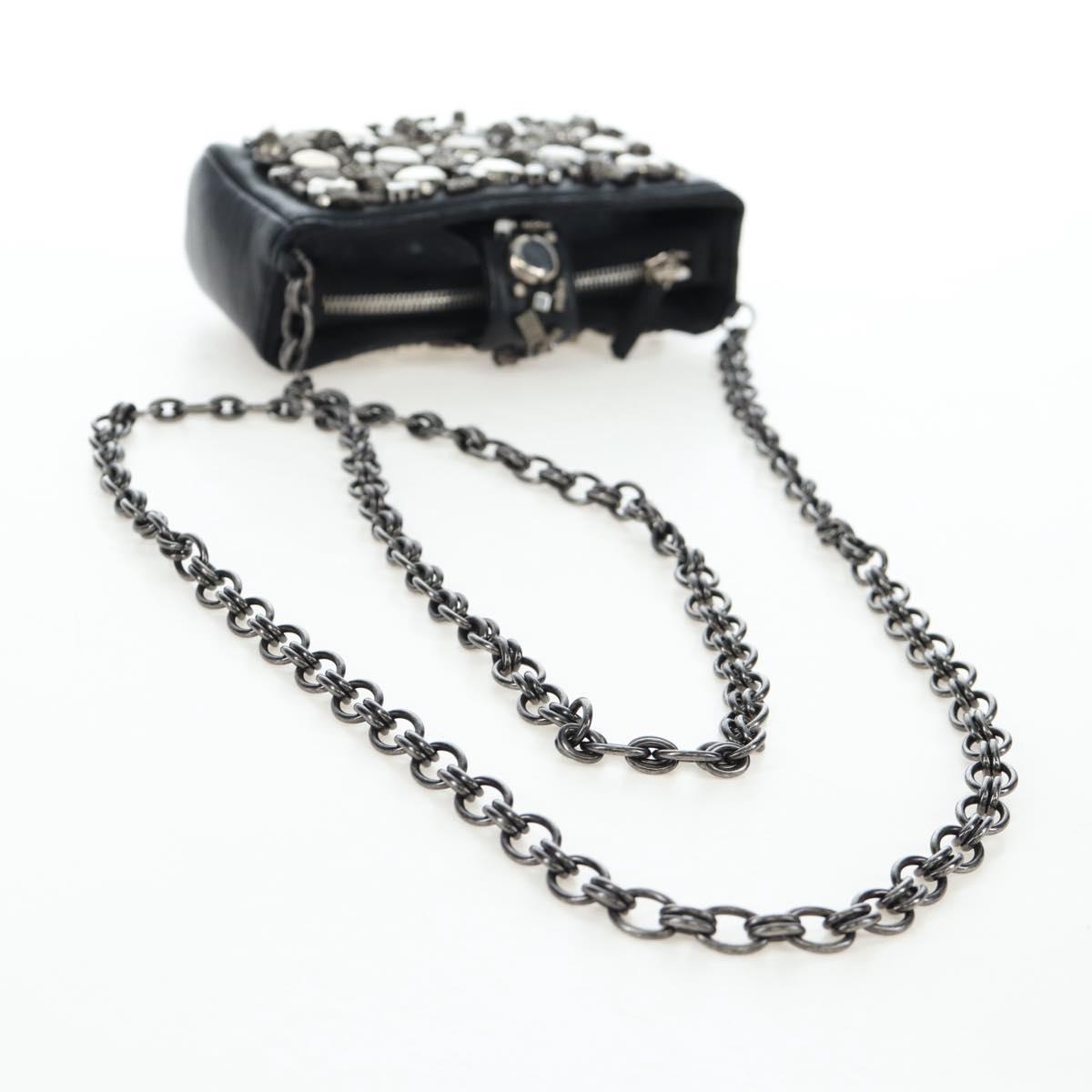 CHANEL Chain Shoulder Pouch Lamb Skin Black Silver CC Auth 200770SAM