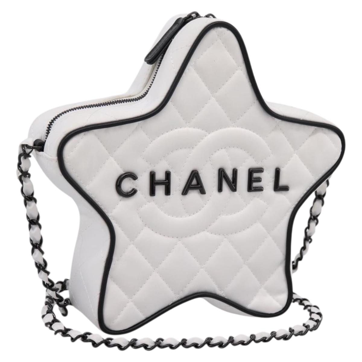 CHANEL Matelasse Chain Shoulder Bag Satin White CC Auth 200773SM