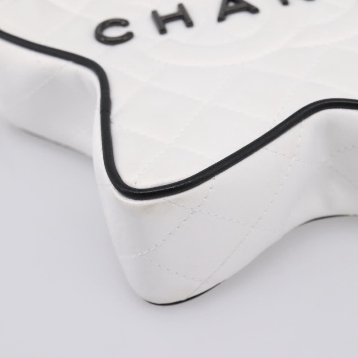 CHANEL Matelasse Chain Shoulder Bag Satin White CC Auth 200773SM