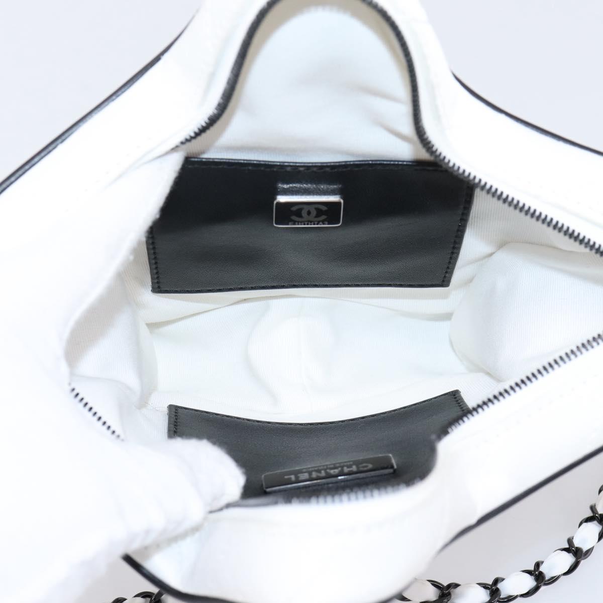 CHANEL Matelasse Chain Shoulder Bag Satin White CC Auth 200773SM