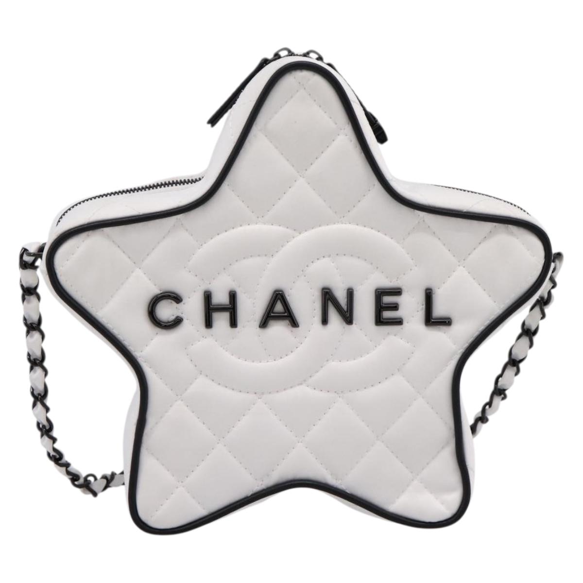 CHANEL Matelasse Chain Shoulder Bag Satin White CC Auth 200773SM