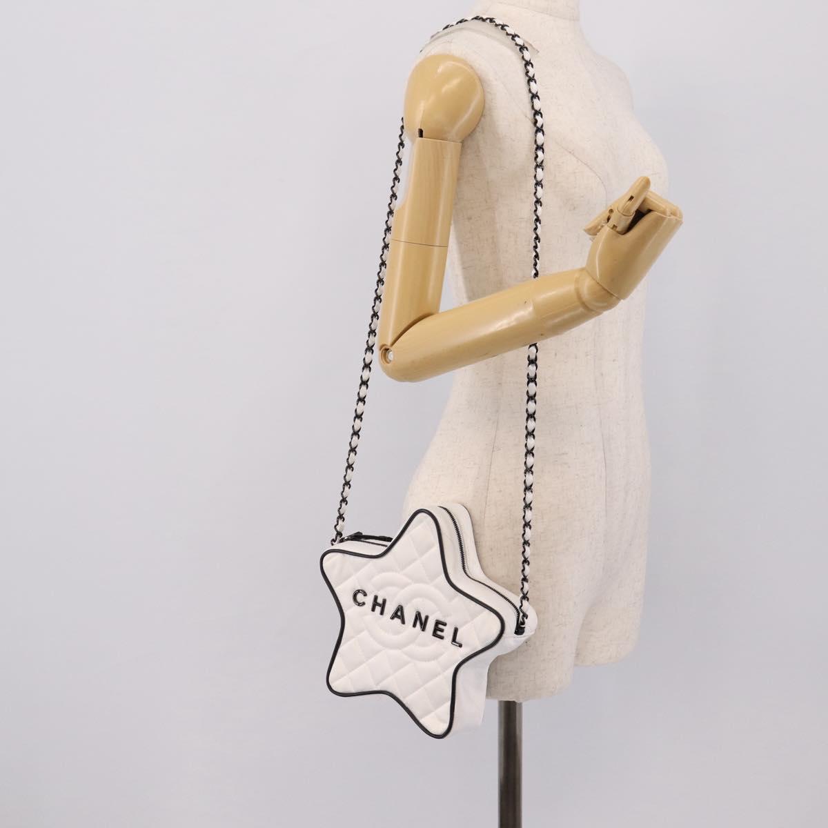 CHANEL Matelasse Chain Shoulder Bag Satin White CC Auth 200773SM