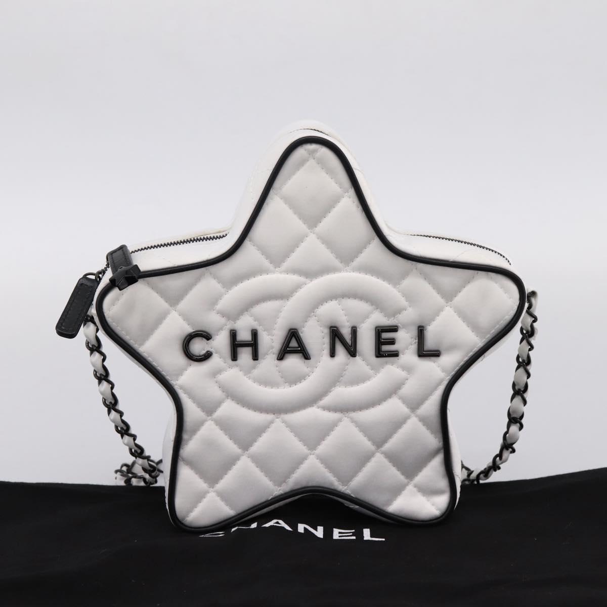 CHANEL Matelasse Chain Shoulder Bag Satin White CC Auth 200773SM