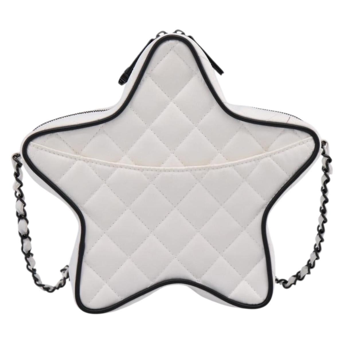 CHANEL Matelasse Chain Shoulder Bag Satin White CC Auth 200773SM