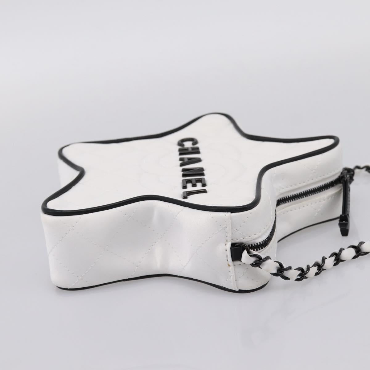 CHANEL Matelasse Chain Shoulder Bag Satin White CC Auth 200773SM