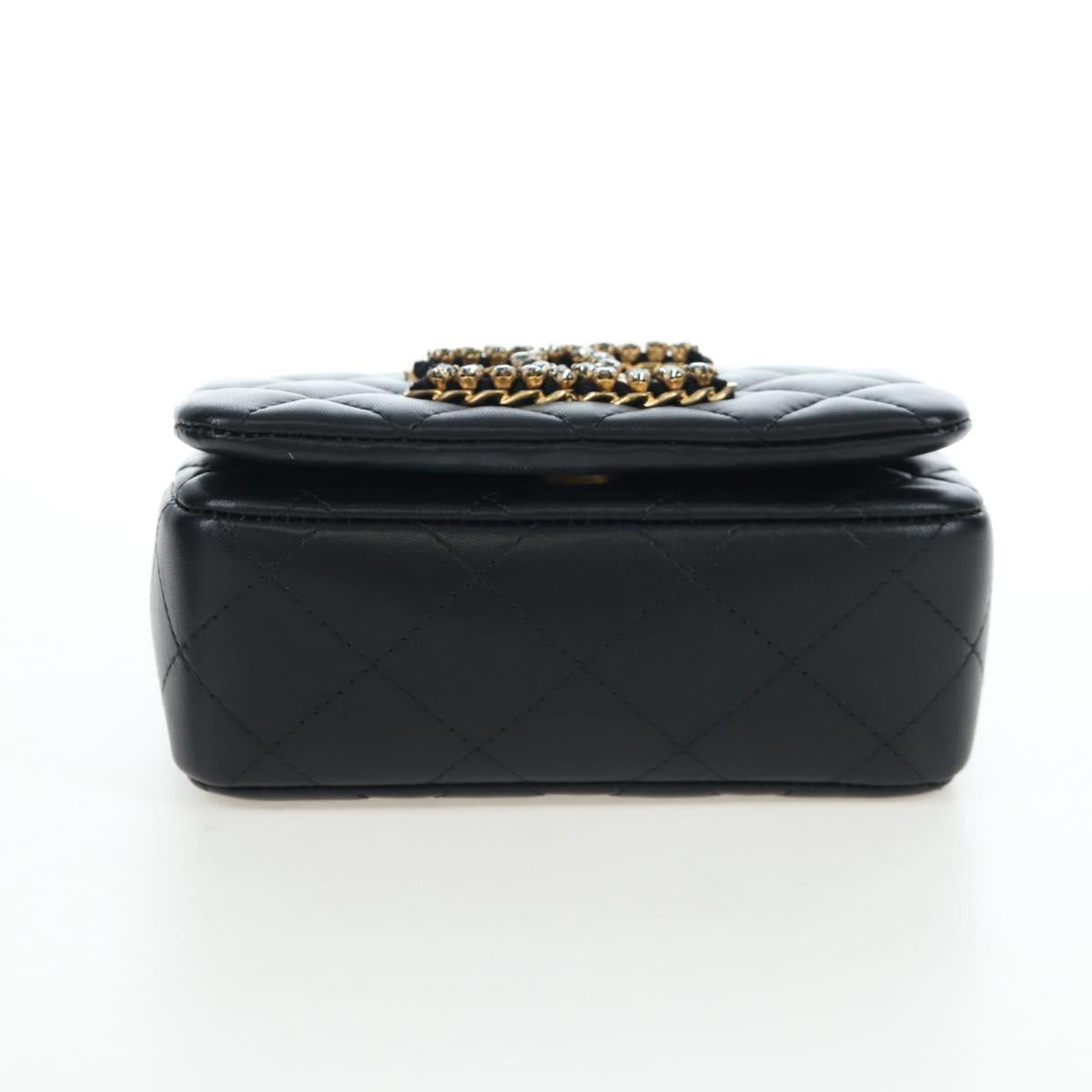 CHANEL Matelasse Chain Shoulder Bag Lamb Skin Black Gold CC Auth 200775SM
