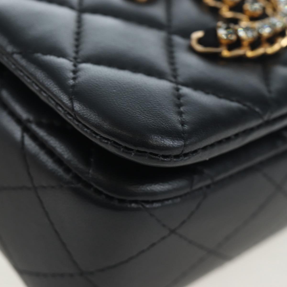 CHANEL Matelasse Chain Shoulder Bag Lamb Skin Black Gold CC Auth 200775SM