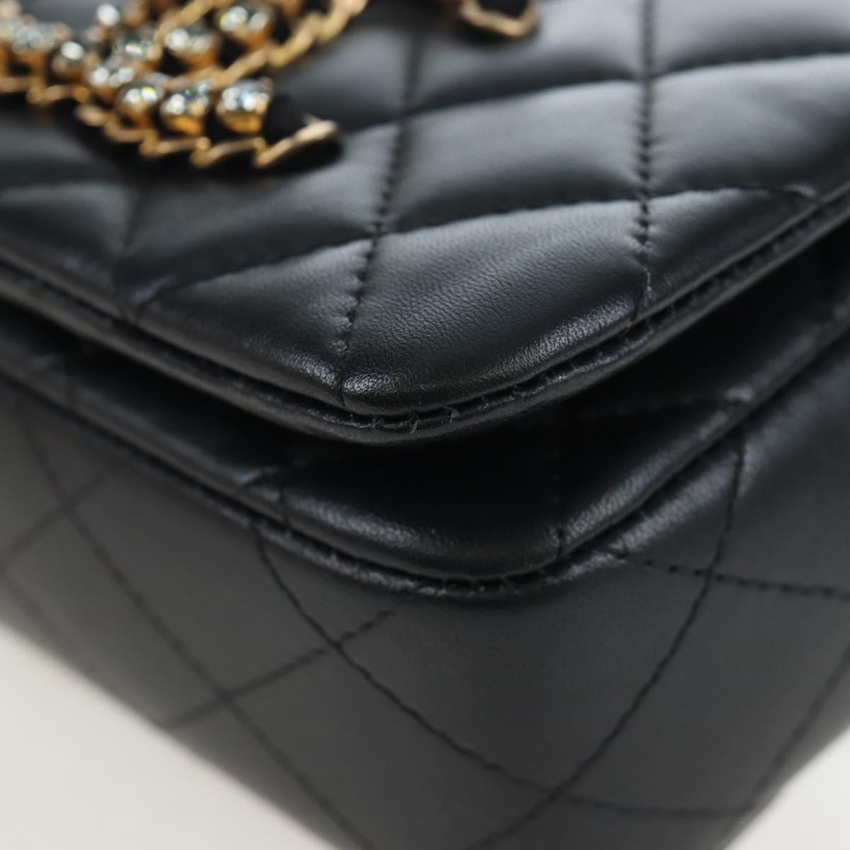 CHANEL Matelasse Chain Shoulder Bag Lamb Skin Black Gold CC Auth 200775SM