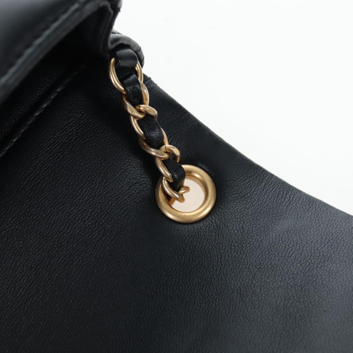 CHANEL Matelasse Chain Shoulder Bag Lamb Skin Black Gold CC Auth 200775SM