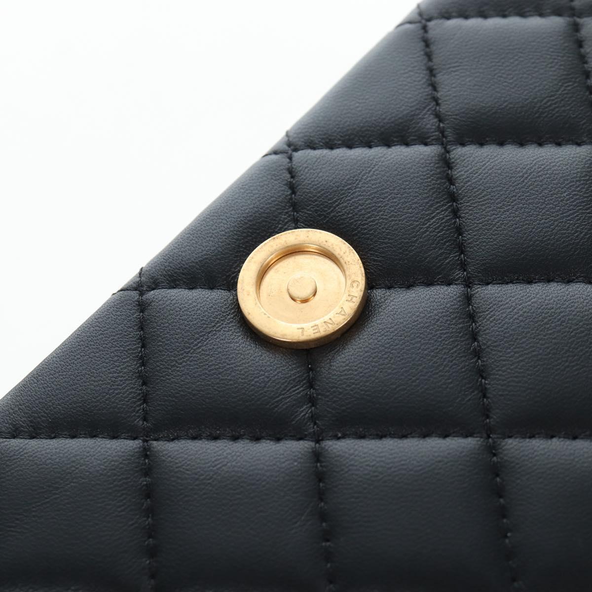 CHANEL Matelasse Chain Shoulder Bag Lamb Skin Black Gold CC Auth 200775SM