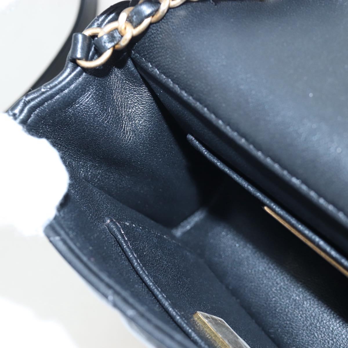 CHANEL Matelasse Chain Shoulder Bag Lamb Skin Black Gold CC Auth 200775SM
