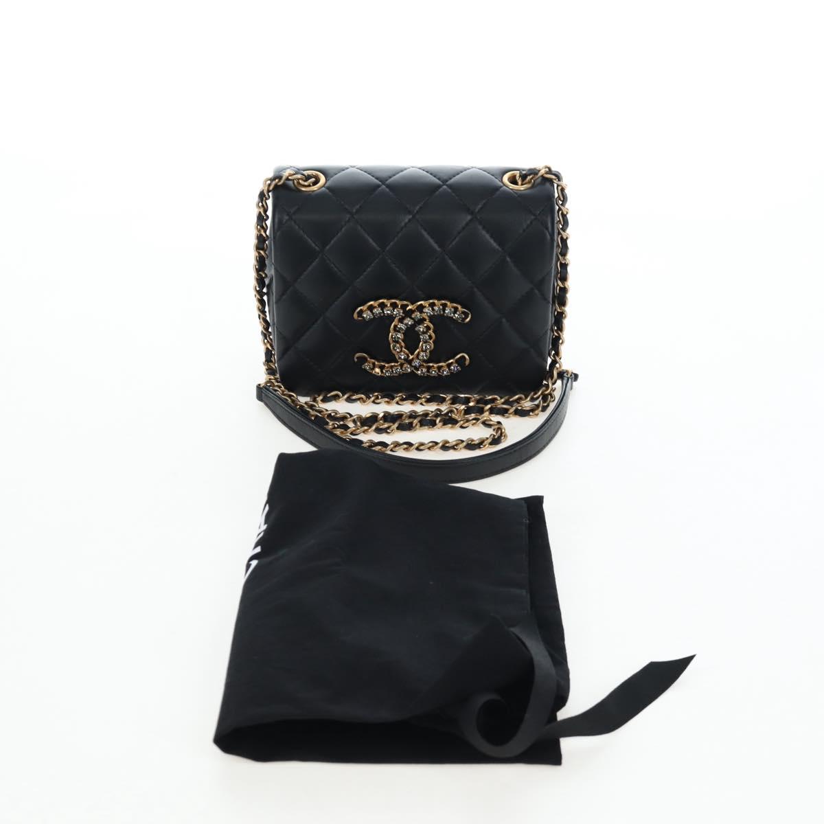 CHANEL Matelasse Chain Shoulder Bag Lamb Skin Black Gold CC Auth 200775SM