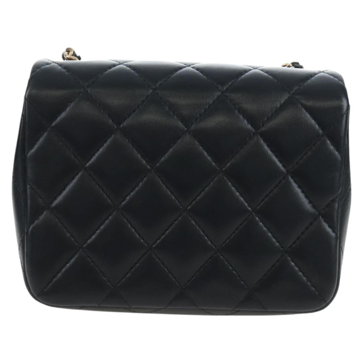 CHANEL Matelasse Chain Shoulder Bag Lamb Skin Black Gold CC Auth 200775SM
