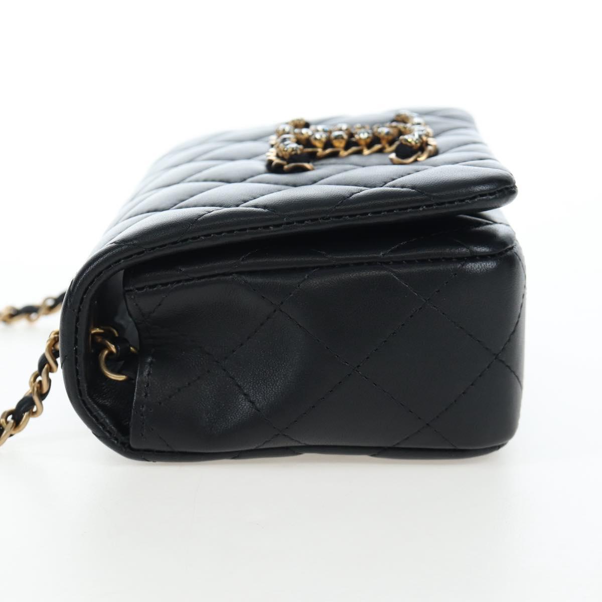 CHANEL Matelasse Chain Shoulder Bag Lamb Skin Black Gold CC Auth 200775SM