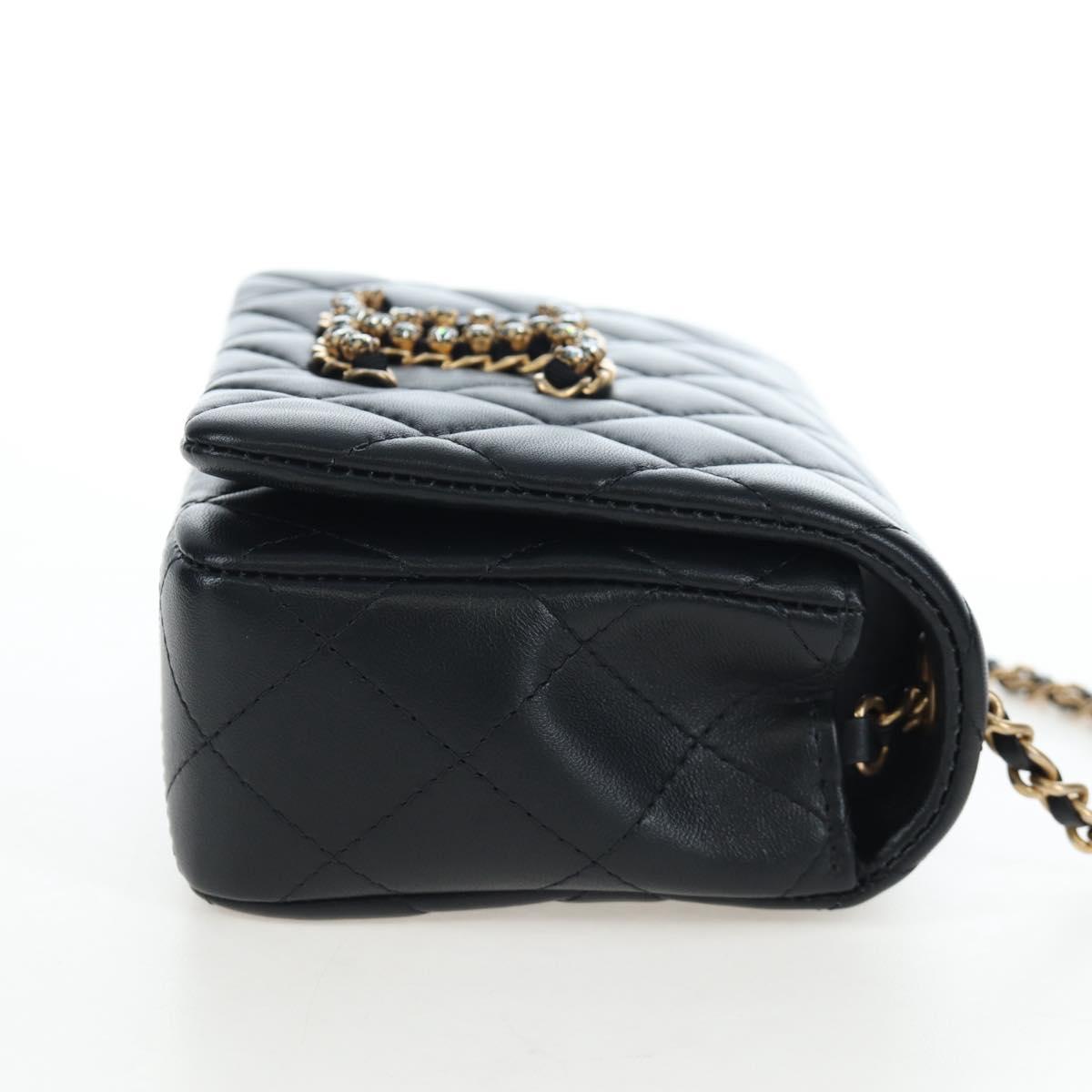 CHANEL Matelasse Chain Shoulder Bag Lamb Skin Black Gold CC Auth 200775SM