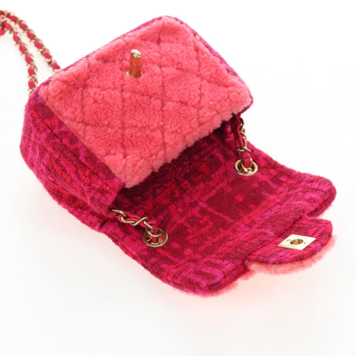 CHANEL Mini Matelasse 17 Chain Shoulder Bag tweed Pink Gold CC Auth 200776SAM