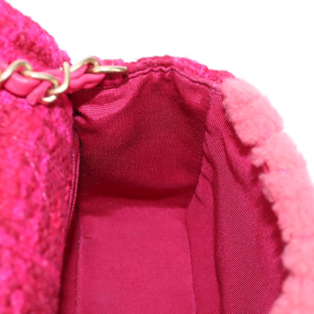 CHANEL Mini Matelasse 17 Chain Shoulder Bag tweed Pink Gold CC Auth 200776SAM