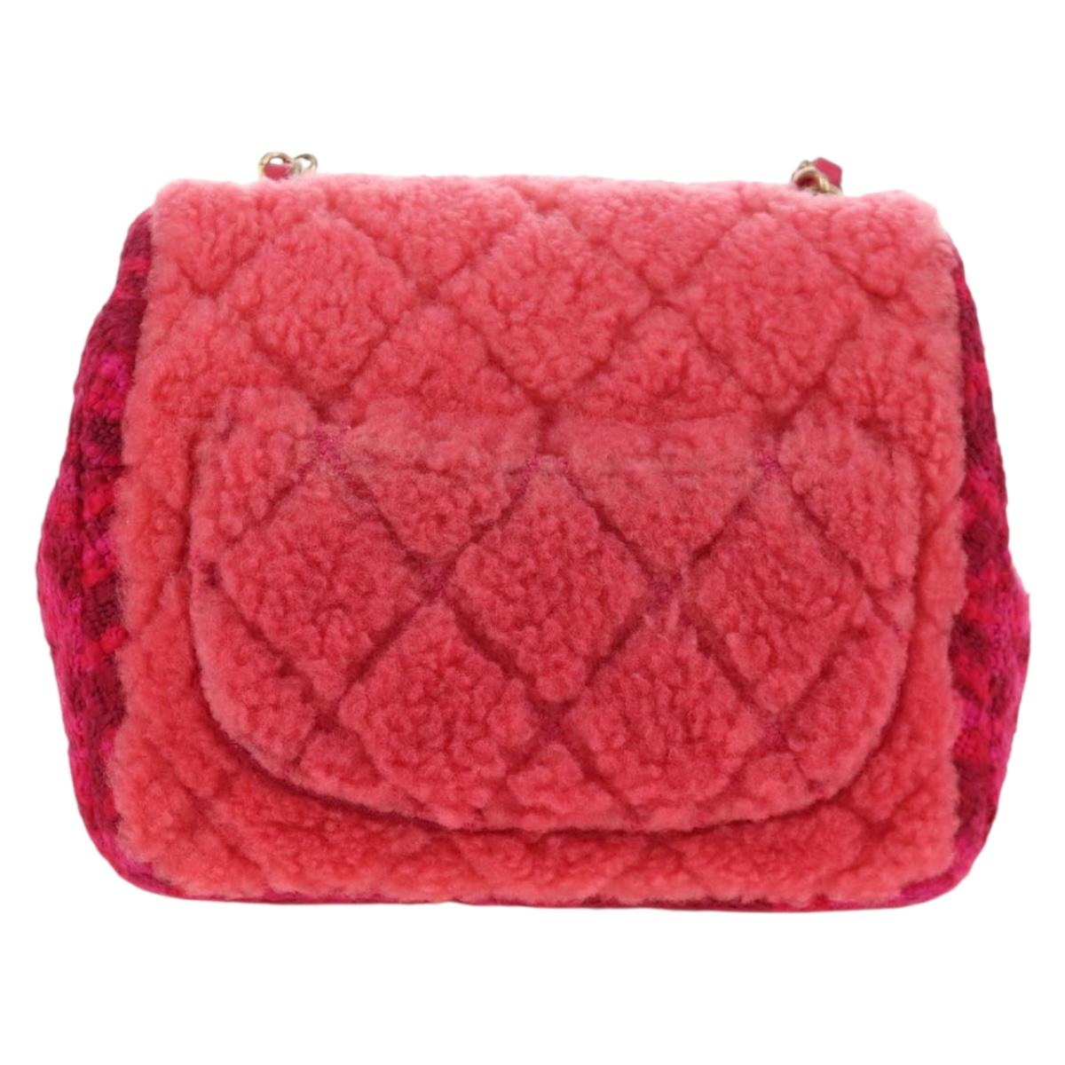 CHANEL Mini Matelasse 17 Chain Shoulder Bag tweed Pink Gold CC Auth 200776SAM