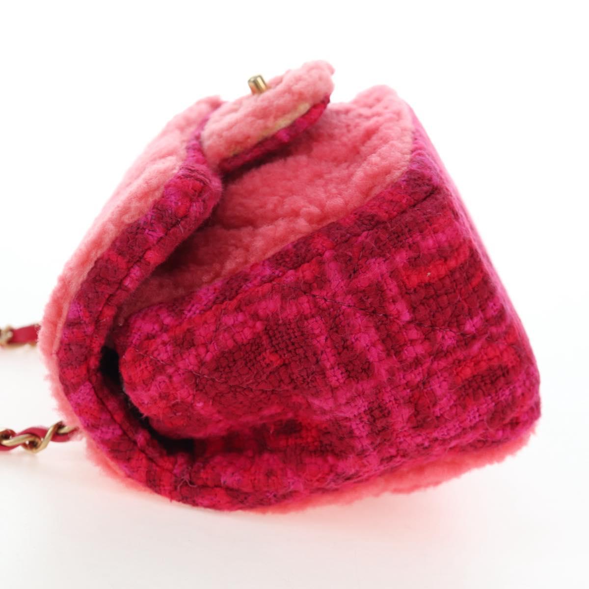 CHANEL Mini Matelasse 17 Chain Shoulder Bag tweed Pink Gold CC Auth 200776SAM