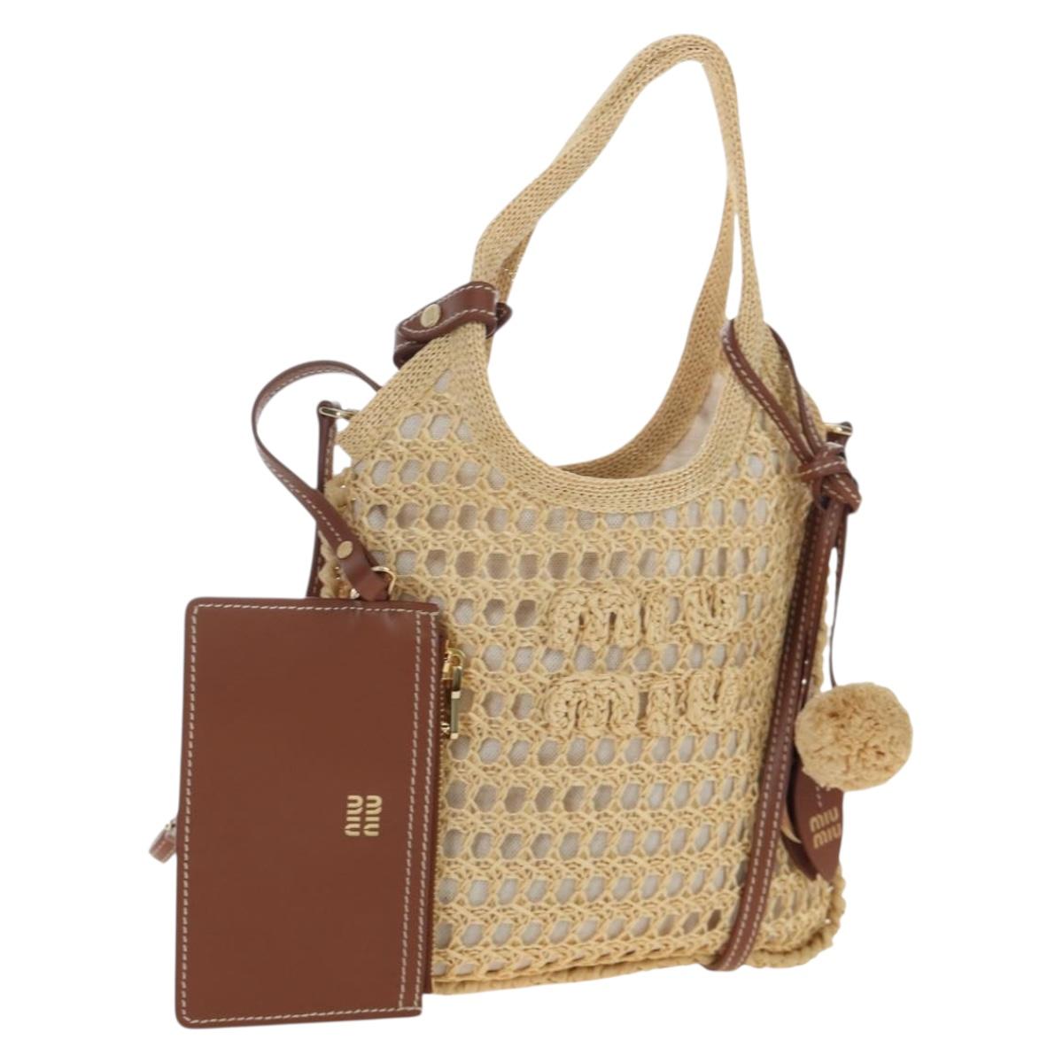 Miu Miu Ivy Hand Bag Canvas 2way Beige Gold Auth 200777SAM