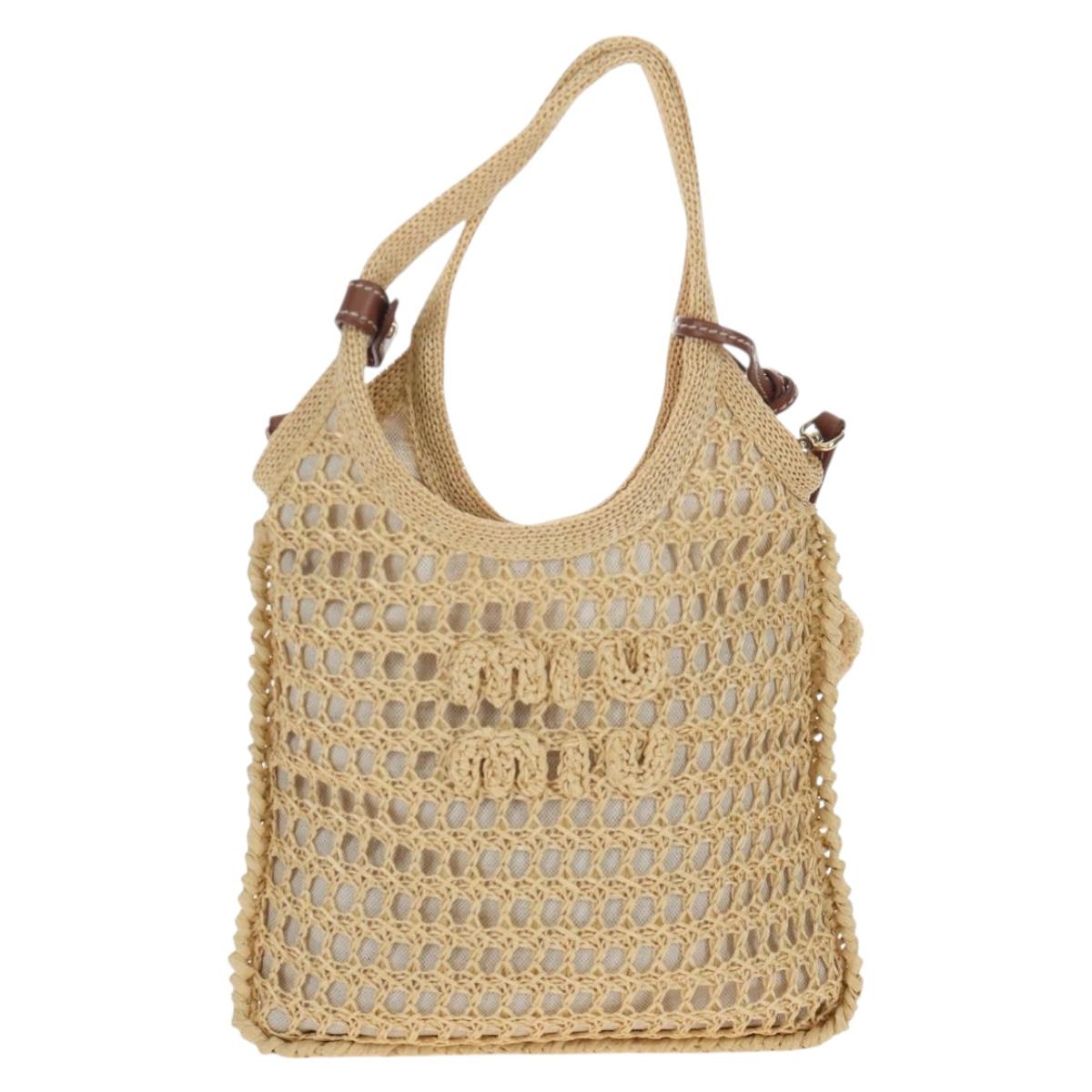 Miu Miu Ivy Hand Bag Canvas 2way Beige Gold Auth 200777SAM