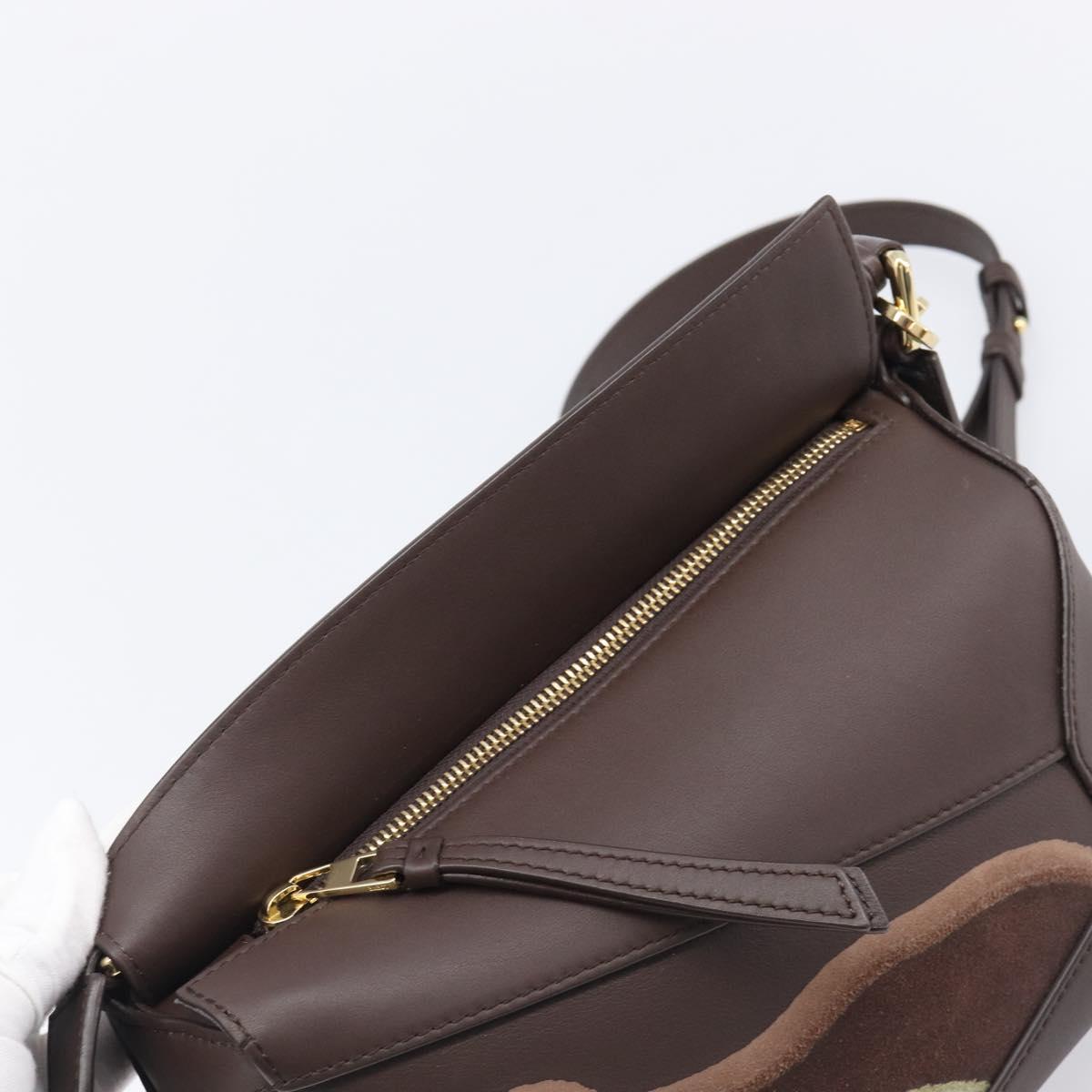 LOEWE Puzzle Bag Small Leather 2way Brown Gold Auth 200778SAM
