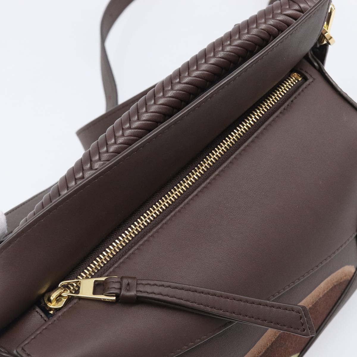 LOEWE Puzzle Bag Small Leather 2way Brown Gold Auth 200778SAM