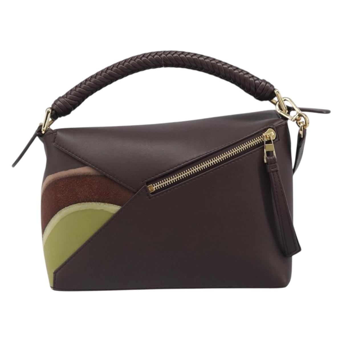 LOEWE Puzzle Bag Small Leather 2way Brown Gold Auth 200778SAM