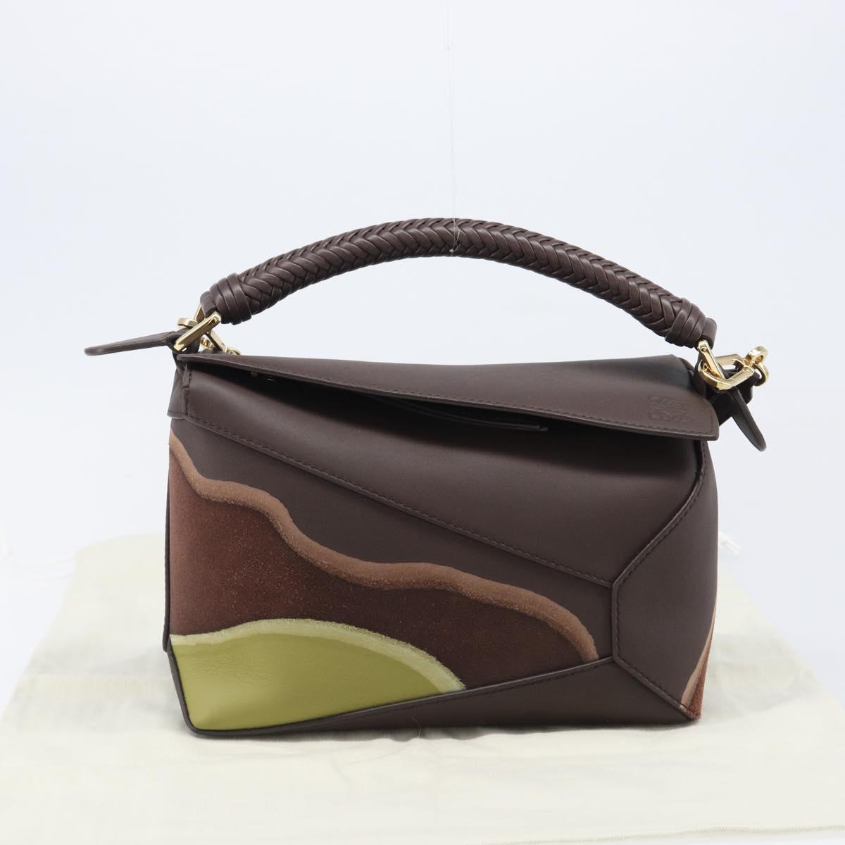 LOEWE Puzzle Bag Small Leather 2way Brown Gold Auth 200778SAM